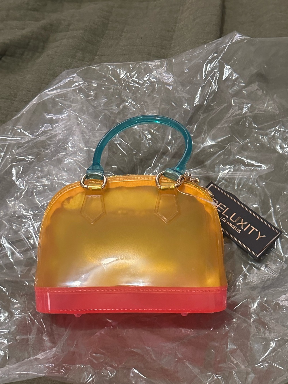 Yellow & Pink Clear Dome Top Handle Bag